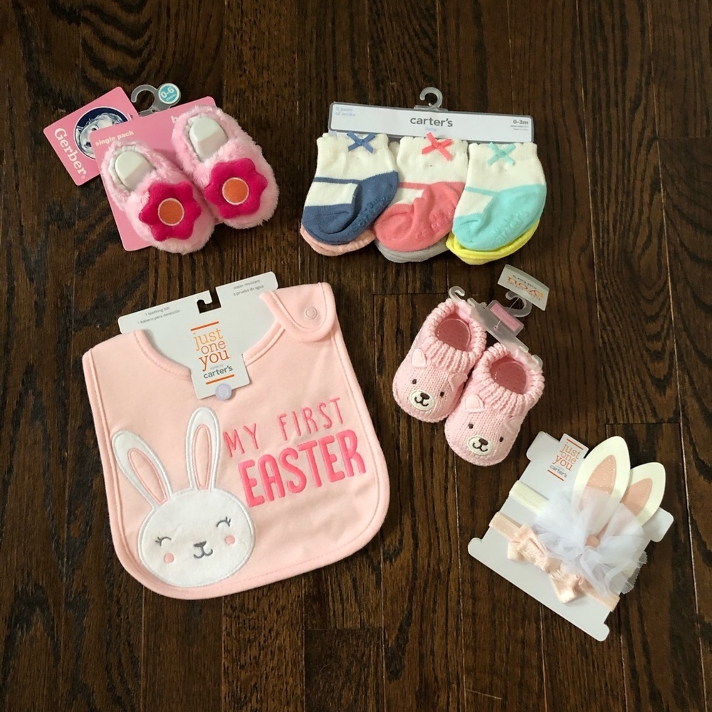 Bundle x5: NEW! Carter’s “My First Easter” Bib/Bunny Headband/Socks/Booties